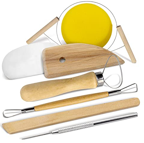 Werkzeug für lufttrocknenden Bastelton, Modelliermasse, natürlicher Ton weich und geschmeidig, sehr gut zum verarbeiten von Ton geeignet. Luftgehärtet individuell bemalbar. (Werkzeug Set)