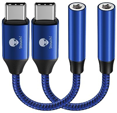 Stouchi Adapter USB C auf Klinke, USB Typ C auf 3,5 mm Kopfhörer Adapter Aux Audio Dongle,Hi Res DAC Chip,Kompatibel mit Samsung Galaxy S23 S22 S21 Ultra Note 20 S10,Pixel 7,Huawei P60 Blau 2er-Pack | Hi-Fi DAC Chip für iPhone 17/16/15, Pixel 9/8/7/6, iPad, Samsung Galaxy S25 S24 S23 Ultra (2 Packungen blau)