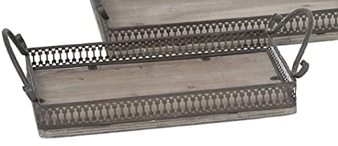 ETC Tablett Dekotablett rechteckig im Landhaus-Stil shabby braun Holz und Metall in verschiedenen Größen (mittel)