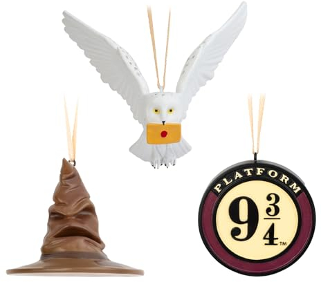 Grupo Erik Weihnachtsbaumschmuck Figuren Set Der Sprechende Hut, Gleis 9 3/4 und Hedwig - Weihnachtsdeko Christbaumschmuck Weihnachtsbaum Schmuck Tannenbaumschmuck 3 Stück - Harry Potter Merch