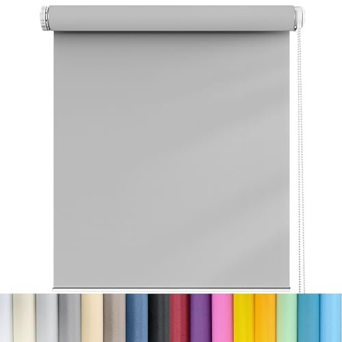 Seitenzugrollo für Fenster und Tür 50 x 180 cm Blickdicht und Sonnenschutz Deckenmontag Seitenzugrollo Inkl Montage-Teile, für Fenster innen Wandmontage, Hellgrau