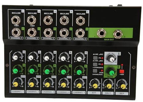 Carte de Mixage Sonore, Table de Mixage Compacte Clear Sound à 5 Canaux 100-240 V pour le Streaming (Prise UE)