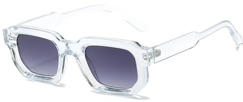 RUNHUIS Vintage Rechteckige Sonnenbrille für Damen Herren, Retro Sechseck Kleine dicke Rahmen Getönte Chunky Brille