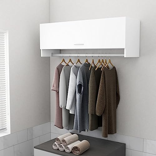 Gecheer Kleiderschrank Kleiderstange Wandgarderobe Schlafzimmer Hängeschrank Wandschrank Garderobenschrank Garderobe Weiß 100 x 32,5 x 35 cm (B x T x H) mit 2 Fächern Holzwerkstoff