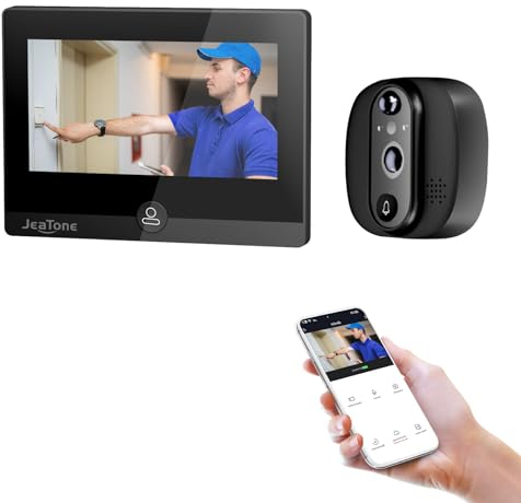JeaTone Digitaler Türspion Kamera mit 1080P, Türspion Kamera Wlan mit 4,3-Zoll-IPS-Farbdisplay, 5000mAh Akku, 158° Sichtwinkel, Nachtsicht, PIR-Bewegungserkennung, Zwei-Wege-Videoanruf, 2,4 GHz WiFi