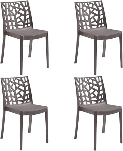 GLOUPIE Set 4 Sedie Matrix In Polipropilene Tortora, 55x47x82 Cm,Peso 4 Kg,Per Interno Ed Esterno,Made In Italy,Impilabili