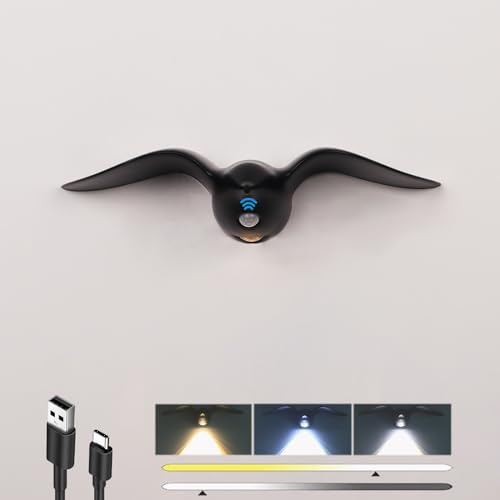 JZCDR Akku Wandlampe mit Bewegungsmelder Innen LED Dimmbar Wandleuchte Ohne Stromanschluss Magnetische Kabellos Wandlampe für Wohnzimmer Treppe Flur Wasserdicht Möwe Außenlampe mit Bewegungsmelder