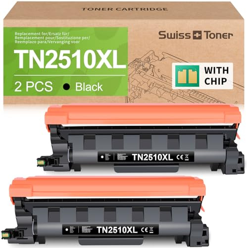 swiss toner TN2510XL compatibile per TN2510XL TN-2510XL per Toner Brother MFC-L2800DW per Toner Brother MFC-L2827DW HL-L2400DWE HL-L2445DW MFC-L2835DW DCP-L2620DW DCP-L2665DW,2 nero