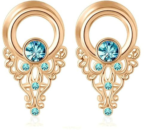 Stfery Ohr Plug 10mm, 2 Pcs Chirurgenstahl Plug Roségold Blume Mit Zirkonia Ear Plug Tunnel