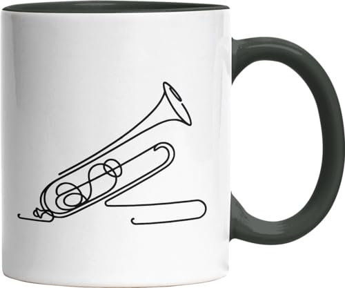 Jimbeels Bürotasse Posaunen Line Art für Musiker Posaune Kaffeetasse schwarz 330 ml (000405)