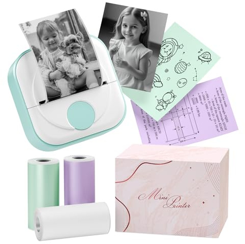 Itari Q02 Mini Drucker- Bluetooth Fotodrucker für Smartphone, Thermodrucker für Lernen, Schulsachen Aesthetic, Etikettendrucker für Notizen, Tagebuch, Memo, Foto, Journal, mit 3 Rollen Papier
