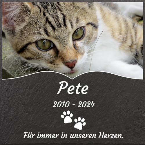 Jodimitty Grabstein Hund Katze Haustier personalisierte Farbe Foto & Name & Lebensspanne & Nachricht & Muster, Grabplatte Gedenkstein Tombstone mit Gravur für Drinnen Draußen, Quadrat, 15cm/20cm
