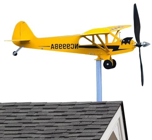 Metall Flugzeug Windmühle - Garten Windrad Draußen Gartenskulptur Flugzeug | Metall Gartenflugzeug Windspiel | Wetterfahne für Garten Windspiel | Windspinner Für Hof, Garten, Balkon, Rasen