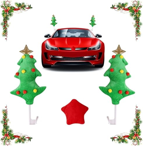 Auto Weihnachten Deko Mit Einem Roten Fünfzackigen Stern Weihnachtsbaum Auto Kostüm Weihnachts-Autozubehör für alle Arten von Autos Truck Van SUV