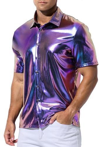 Casey Kevin Herren Glitzer Hemd Metallic Pailletten Shirts Glänzend Nachtclub Top Party Clubwear Men Kostüm