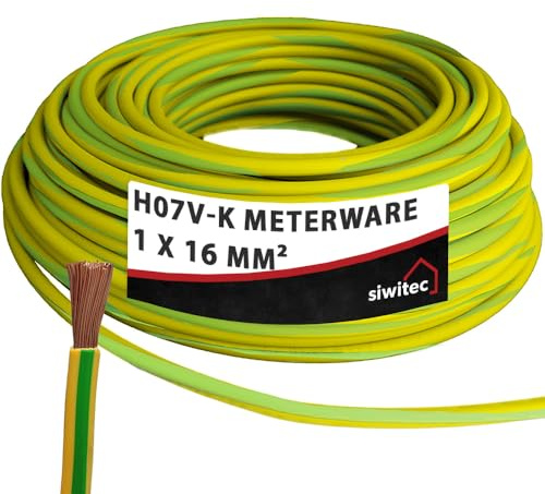 siwitec H07V-K Kabel 1 x 16 mm², Erdungskabel 16mm2, Erdungsleitung PVC feindrähtig, grün-gelb, Verdrahtungsleitung 450/750V, flexible Aderleitung, 1-100 m in der Auswahl - Ihre Länge: 5 m