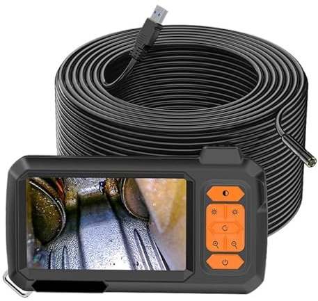 Telecamera di ispezione endoscopica Telecamera endoscopica Schermo da 4,3 Pollici Sostituibile Cavo Rigido da 1-100 Metri HD1080P Lente da 8 mm Ispezione Tubi Boroscopio USB LED 2600 mAh (20 m)