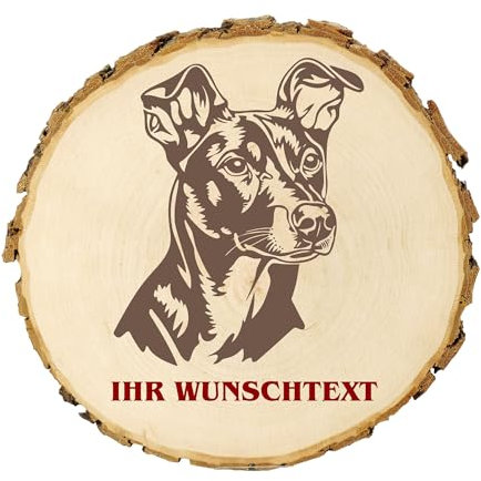 KIWISTAR UG - 21-24 cm Baumscheibe - Österreichischer Pinscher - Hund - personalisiertes Geschenk individuell selbst gestalten - Name - Holzscheibe mit Wunschtext - Naturholz - Geschenk - Türschild