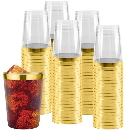 MAHIONG 100PCS Gold Rimmed Plastic Tumbler Cups, 12oz/360ml Capacity, Elegant Wedding Party Cups for Events and Celebrations