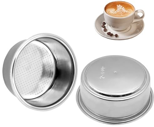 Filtri da Caffè in Acciaio Inossidabile,2 Pezzi 51mm Filtro Caffe, 1Tazze 2 Tazze Cestello per Filtro Pressurizzato a Doppio Strato Filtro Caffè per Espresso di Filtro Macchina Caffe