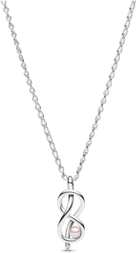 PANDORA Moments Unendlichkeitsknoten Halskette aus Sterling Silber mit Zirkonia und künstlicher Perle, Größe: 50cm, 393762C01-50