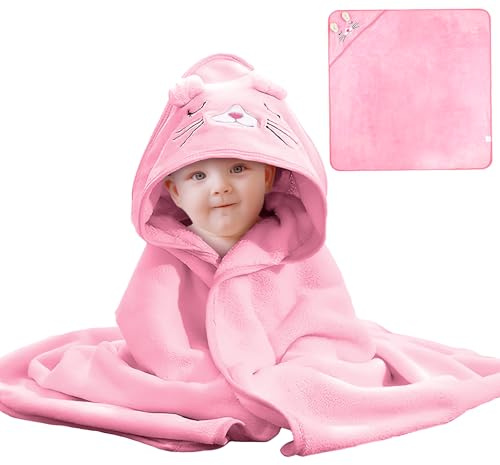 XdealCozyxc Asciugamano con cappuccio, ultra morbido, per neonati e bambine, colore rosa