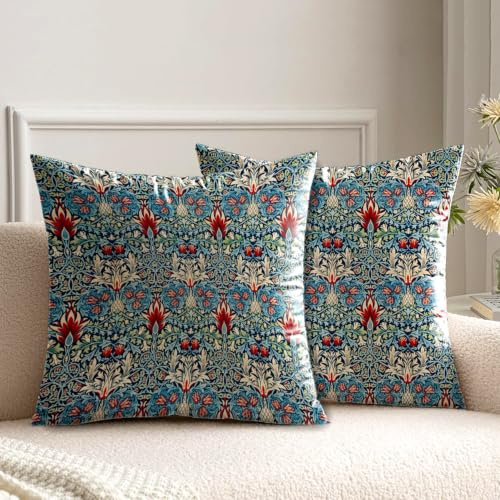 kissenbezug 50x50 cm kissen william morris blau deko für sofakissen kissenbezüge 2er set doppelseitiges muster dekokissen couchkissen kissenhülle sofa schlafzimmer wohnzimmer zimmer zierkissen