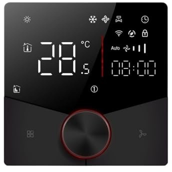 Panneau De Commande Du Thermostat De Climatisation Centrale 2/4p Thermostat Wifi Climatisation Centrale Ventilo-convecteur 3 Vitesses Réglage De La Température Rotative 24V(Black 4p,24V)
