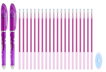 PATIKIL 2Pack Erasable Gel Pens with 20 Refills & 1 Eraser, 0.5mm Heat Erasable Pens for Fabric Purple Ink Fabric Markers for Sewing Quilting Planner Writing