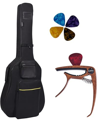 PPOPPO 40 41 42 Inch Acoustic Guitar Gig Bag + 3-in-1 Guitar Capo + 5 Picks