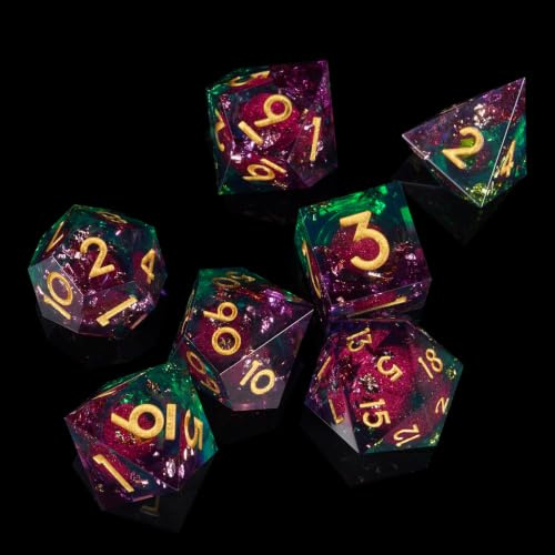 ORUZA 7 Stück Polyedrische DND Würfel Set Liquid D&D Core Würfel D4 D6 D8 D10 D12 D20 D% Treibsand Spielwürfel für Dungeons and Dragons RPG MTG Pathfinder Rollenspiele
