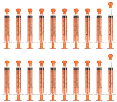 sourcing map Siringhe per l'alimentazione con tappo, siringhe in plastica per l'alimentazione di animali domestici, strumento di misurazione senza ago, 10 ml, (arancione, 20 pezzi), destinate a cani
