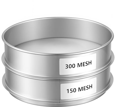 SINJEUN Tamis Farine en Acier Inoxydable - Lot de 2 Extracteurs de Pollen Empilables - 20 cm Diamètre - Passoire pour Herbes et Épices - 150 et 300 Mailles
