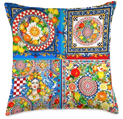 Sicilian Moors Head Lemon Summer Sun Mediterranean Art Throw Pillow
