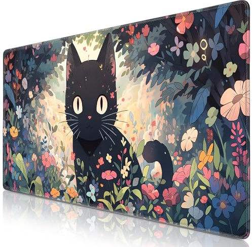 Abetcabe Gaming Mauspad XXL, Mousepad 900 x 400mm, Cute Katze Mauspad groß Vernähte Kanten WassXerdicht Anti-Rutsch für PC, Laptop, Maus und Tastatur