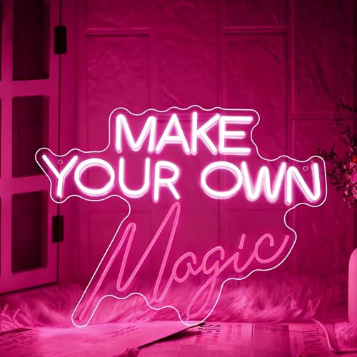 Make Your Own Magic Neon Schild, LED Rosa Weiß Neon Sign für Wand Deko, Dimmbare Neonlichter USB Power für Schlafzimmer Wohnzimmer Bar Pub Club Männ Höhle Home Hochzeit Geburtstag Party