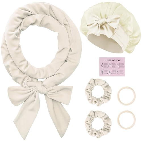 BUTBU 6 Stück Lockenwickler Über Nacht, Samt Heatless Overnight Curls Band, Locken Ohne Hitze, DIY Hair Curler Rollers Set, heatless curls für Langes Mittleres Haar(Khaki)
