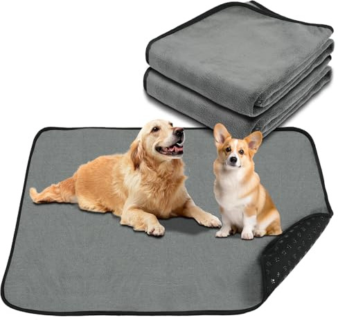 Adiwo 2 Tapis Éducateur pour Chien Lavable Réutilisable, 70×100cm Alaise pour Chien Lavables, Tapis de Propreté Chiot Réutilisable, Ultra Absorbants, Antidérapant Chiens, Chats, Cobaye Lapins, Gris
