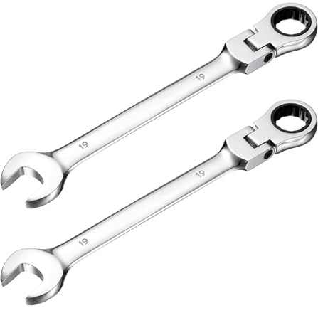 QUARKZMAN 2 Pcs Llave Combinada De Trinquete Con Cabezal Flexible 19mm 72 Dientes Estándar Métrico Con De Caja Y Boca Abierta De Acero CR-V Llave De Doble Para Tornillos Tuercas Y Pernos