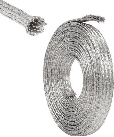 UNICRAFTALE Gainage Tressé Largeur 12mm de 5m Câble Acier Inoxydable Manchon Blindage Tresse Plat Métallique Maille Souple Expansible Évolutif Ruban Protection Câble Sangle de Mise à Terre