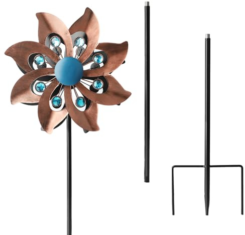 Brass Wind Spinner 161 cm (63 inch), 3D Kinetic Wind Chime for Garden, Metal Windmill for Patio Lawn Outdoor Decoration, Weather Resistant