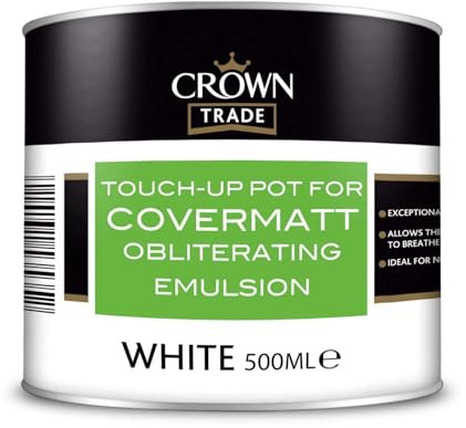 Crown Covermatt Emulsion, Matt Finish, Professional, Smooth Coverage, Easy Application Quick Drying, Ideal for Builders, Decorators, Contractors & DIY Home Improvement, White, 500ml