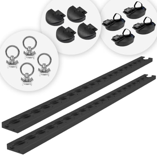 Lasiprofi Set 2X Airlineschienen 1.0 m, 4X Endkappen, 4 Fittinge und 4X Klemmschlossgurte, schwarz KTL-beschichtet, gebohrt, eckig, 34 x 9,6 mm | Zurrschiene für Transporter, Wohnwagen, Anhänger