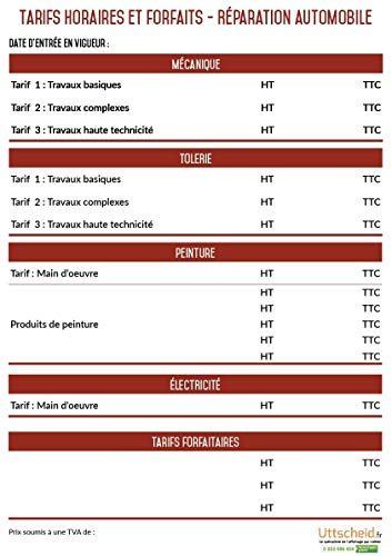 UTTSCHEID Affichage des tarifs horaires des réparations Automobiles - A3