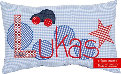 crepes suzette Namenskissen, Kissen mit Wunschnamen, Kissen mit Namen, Geburtsgeschenk Auto, Kuschelkissen Auto