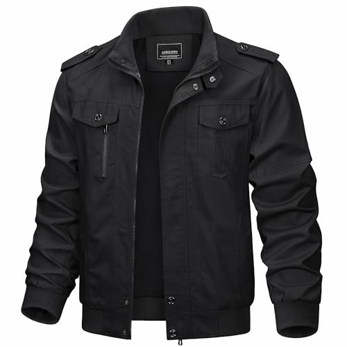 KEFITEVD Men's Cargo Multi Pocket Fashion Casual Military Tactical Jacket Bomber Coat, Black-new, S