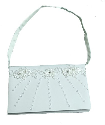 LadyMYP© Exquisit Tasche/Brautbeutel/Handtasche mit Blümchen und Strass für Hochzeit Kommunion weiß/Ivory NEU 453