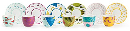 Excelsa Radical Set 6 Tazzine da caffè con Piattino, Porcellana, 90 ml, Multicolore