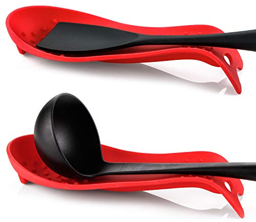 MSY BIGSUNNY Silicone Spoon Rests, Cooking Utensils Holder for Kitchen (2, Red-Red)