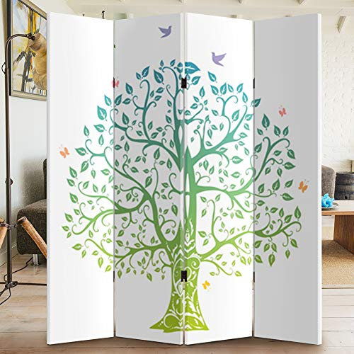 Bakaji Paravento Separè Struttura in Legno Rivestimento in Tela Con Stampa Fronte Retro Albero della vita Divisorio Richiudibile Pieghevole (180 x 160 cm 4 pannelli)